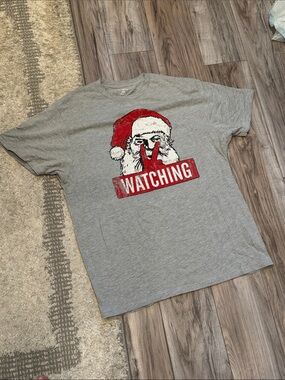 Holiday Time Gray Tee with Red Holiday Santa Graphic